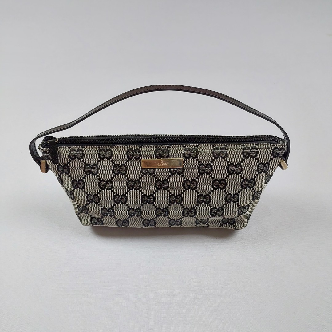 Auth GUCCI Pochette Bag Blue/Gray Canvas Small Adjustable Leather Strap