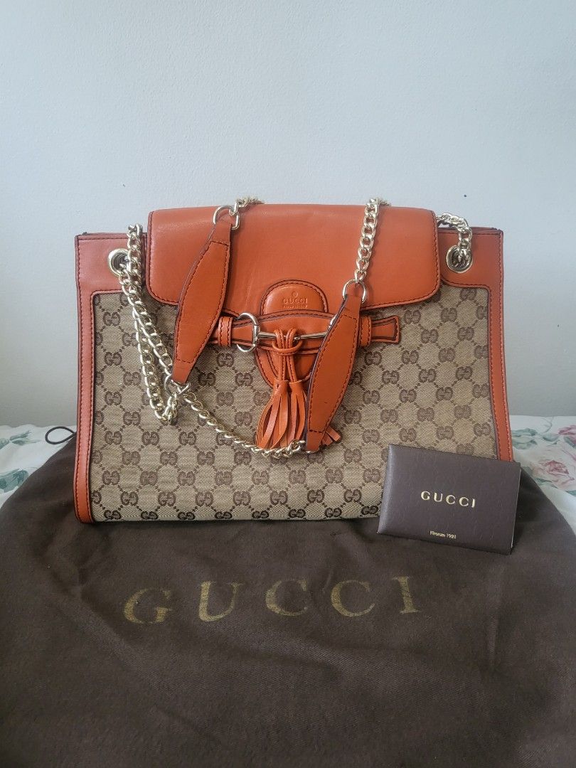 Gucci Emily Large in Orange and Beige Luxury Bags Wallets on Carousell