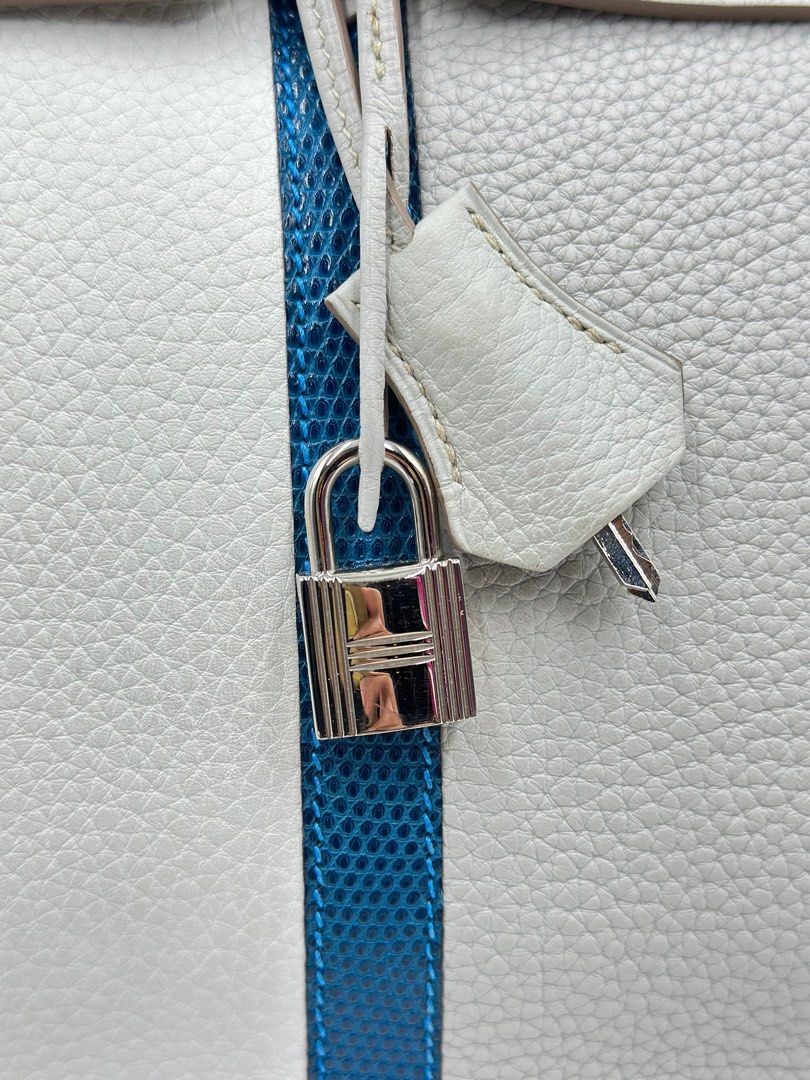 Hermes Club Birkin 35 Bag Gris Perle / Blanc / Mykonos Lizard