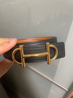 Hermes Noir/Gold Togo Leather Palladium Plated H Au Carre Buckle Reversible  Belt 100CM Hermes