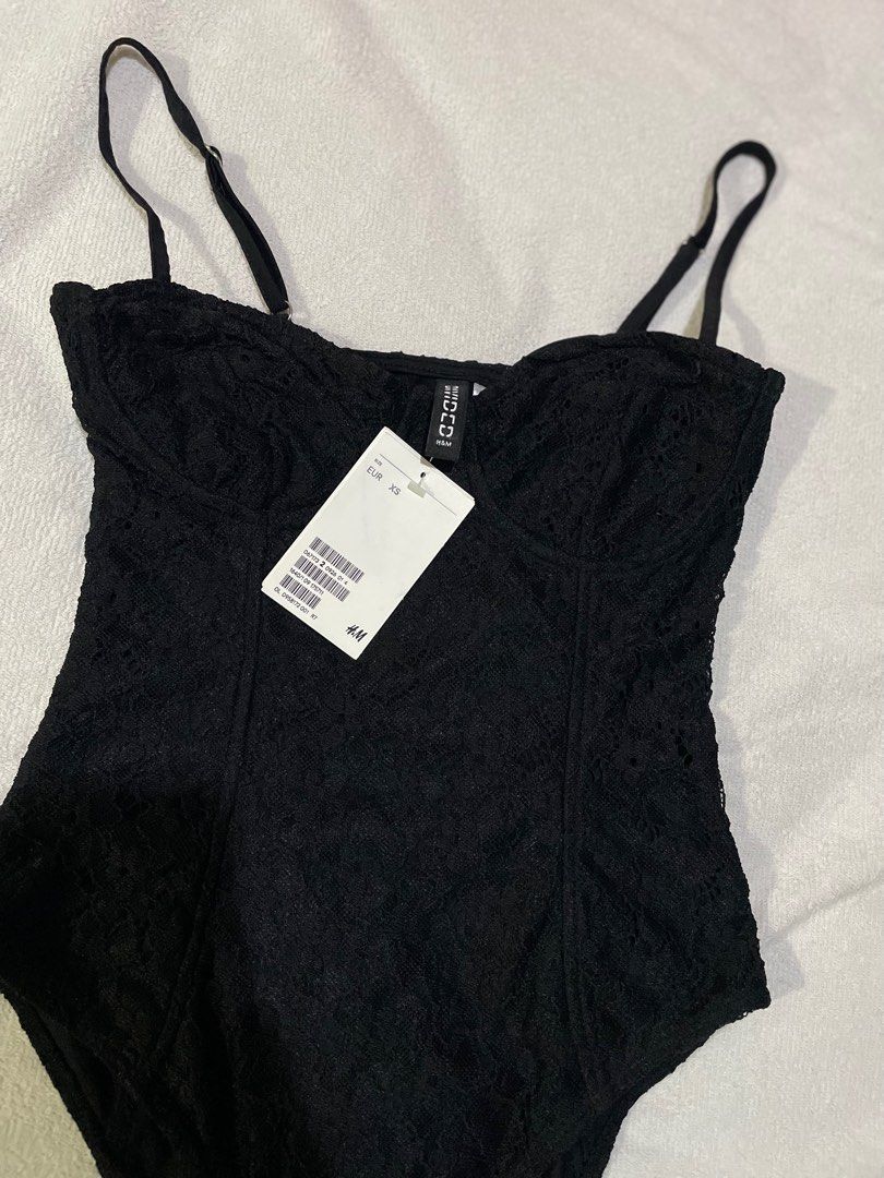 H M Black Bodysuit Fesyen Wanita Pakaian Wanita Atasan di Carousell