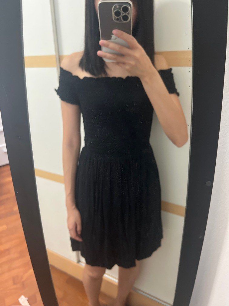 h&m off the shoulder dress black Velwin Dress