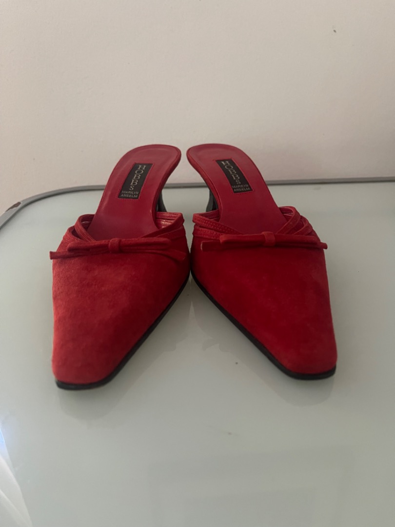 Red suede kitten heels on sale