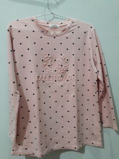 Kaos baju atasan "balenciaga" polkadot pink