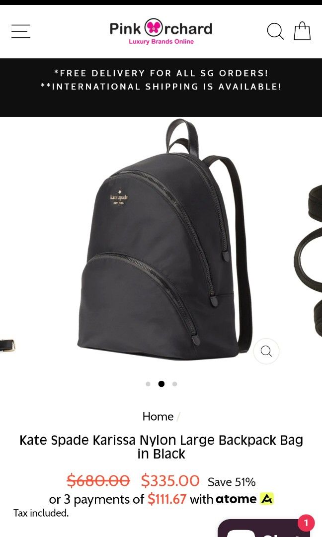 Kate Spade Karissa Nylon Large Backpack Bag in Black, Women's Fashion ...