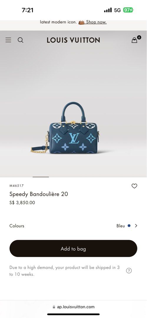 Auth Louis Vuitton Monogram Empreinte Speedy Bandouliere 20 M46517 Handbag  Blue