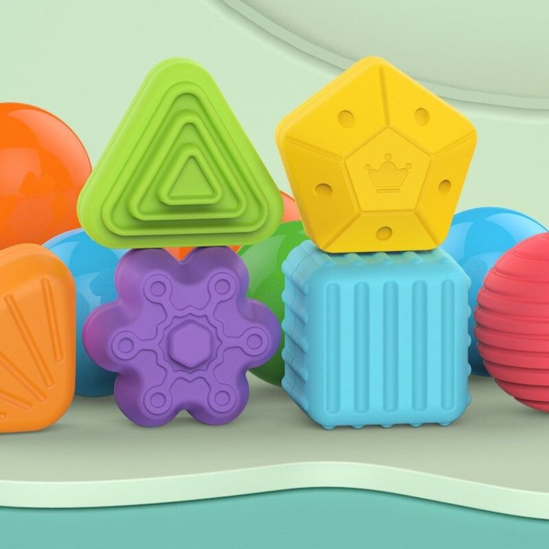 Image showcasing Montessori Colorful Shape Blocks Sorting Game Baby Motor Skill Tactile ...