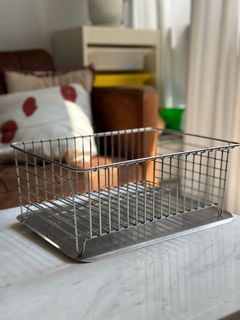 mDesign Steel Compact Modern Dish Drying Rack with Cutlery Tray -  Bronze/Amber