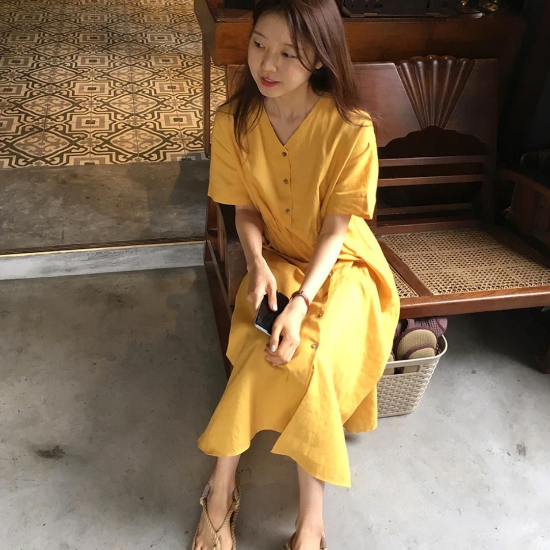Casual mustard yellow dresses clearance