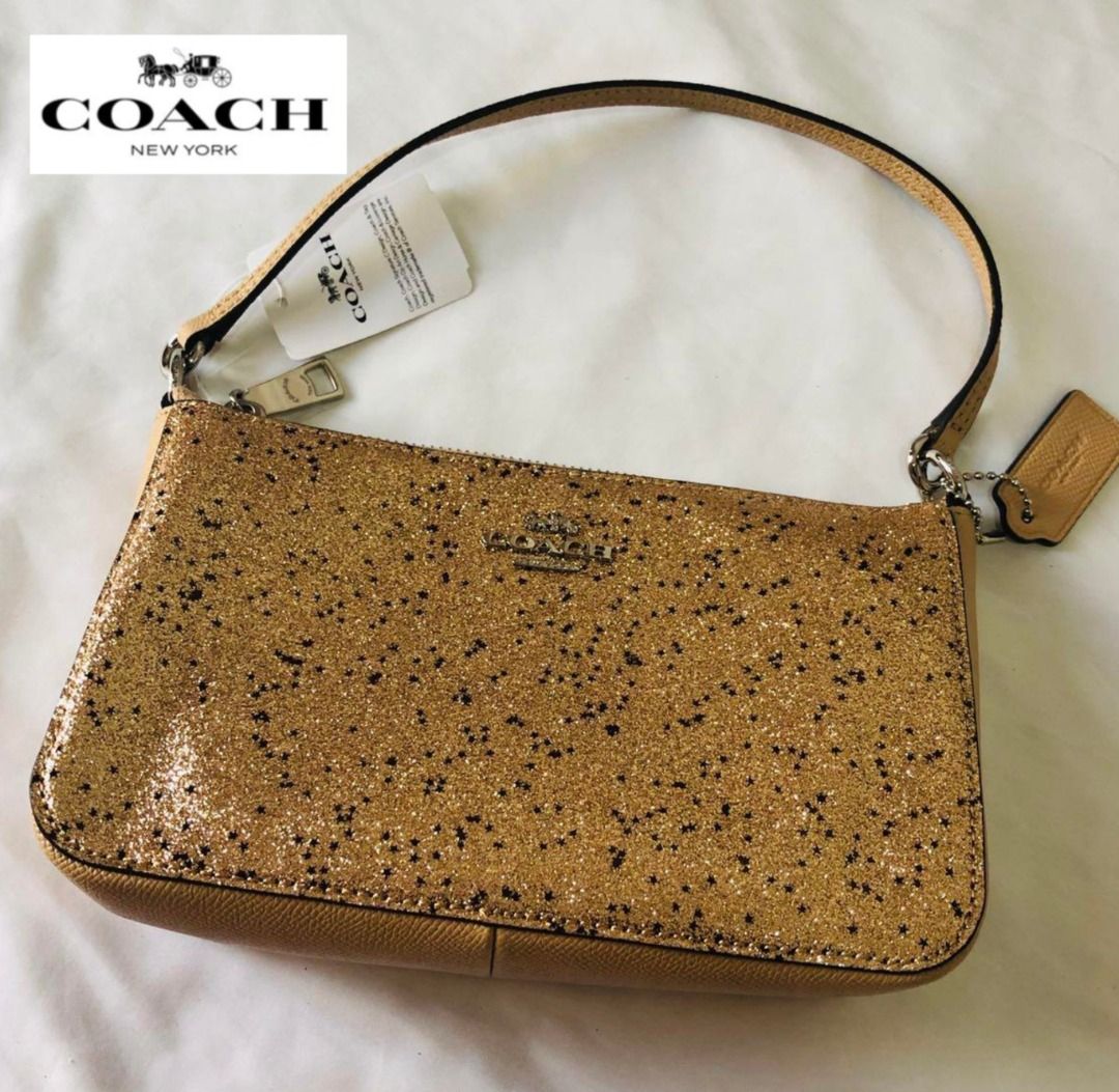 New Coach Original Gold Sparkling Collection TOP HANDLE POUCH WITH STAR GLITTER Crossbody Shoulder Bag For Women Come With Complete Set Suitable For
