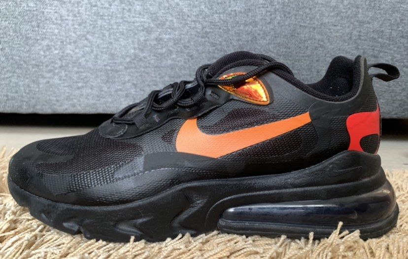 NIKE AIR MAX 270 REACT (Category: Sneakers) located in Malolos. Submitted by 8728___ (Listing ID 1250842805, Image 2). Description: ❗️❗️ BRAND NEW ❗️❗️ - BLACK/MAGMA ORANGE - NOIR/ORANGE MAGMA - WITH BOX - NO ISSUES - ORGINAL - RFS DOES NOT FIT FOR ME.