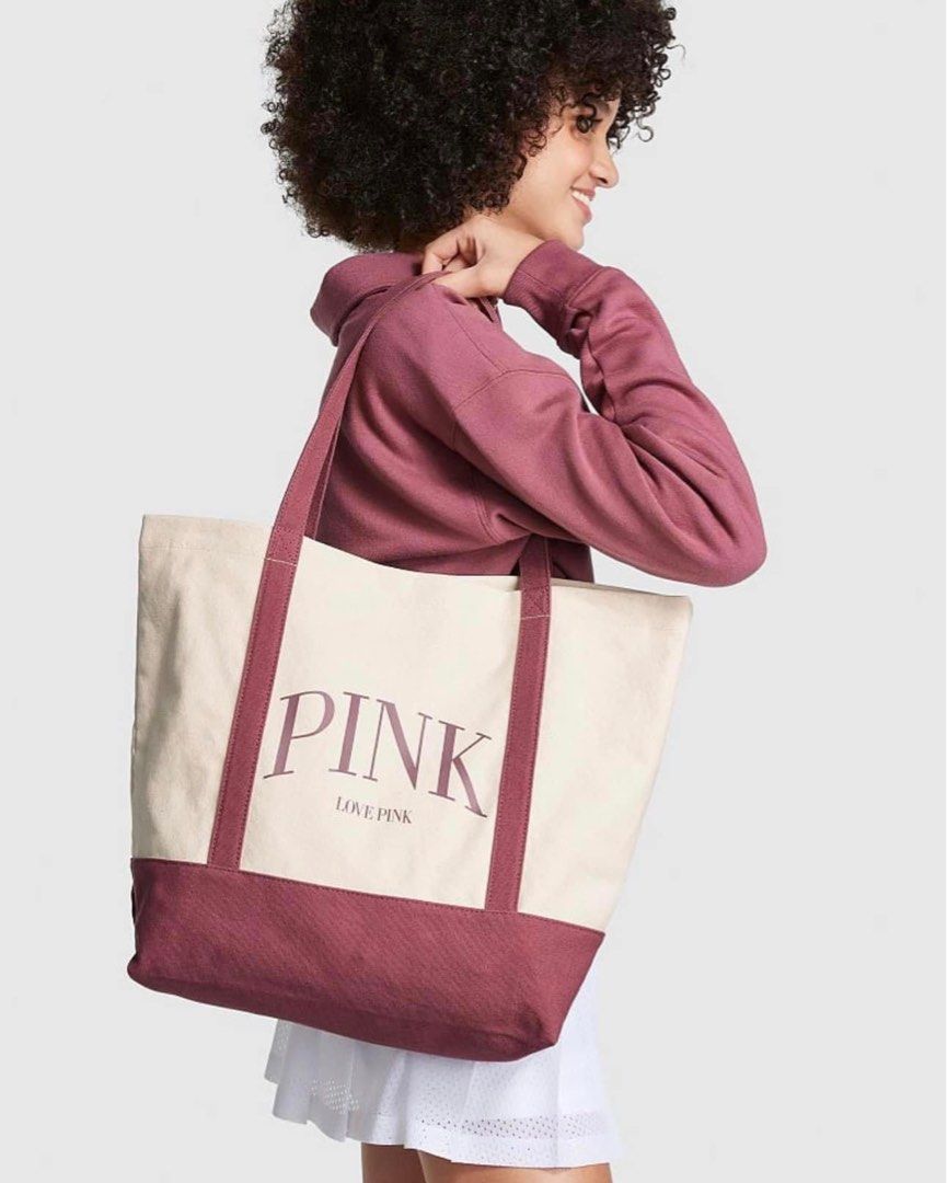 Victoria's secret pink canvas tote bag 2025
