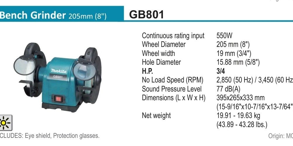 ORIGINAL MAKITA GB801 BENCH GRINDER (Category: Construction Tools & Equipment) located in Manila. Submitted by tonpornel (Listing ID 1250798558, Image 1). Description: Ton-Pornel Mercantile • We supply Powertools, Hardware tools, Plumbing, Paints, Electrical and Construction materials • We offer Paint Mixing and Powertools Repair Visit us: 38 Marcos Highway Mayamot, Antipolo City https://maps.google.com/?cid=1384230075759805792&entry=gps Store ho