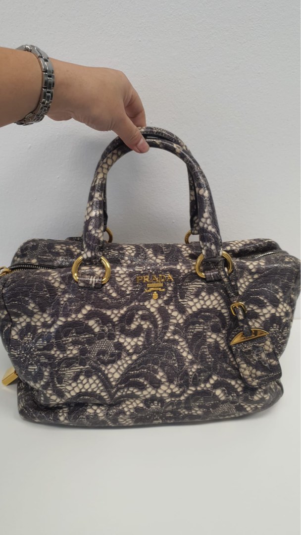 Prada lace design grey leather bag Luxury Bags Wallets on Carousell