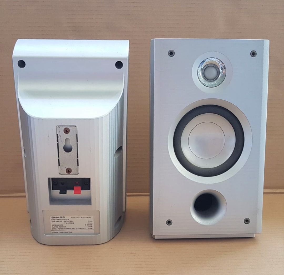 Premium SHARP Speaker System JAPAN 2 Speakers 80 Watts Woofer Tweeter 2 Way Loudspeakers Model CP CX1W BL Standing Floor Tower HiFi Audio