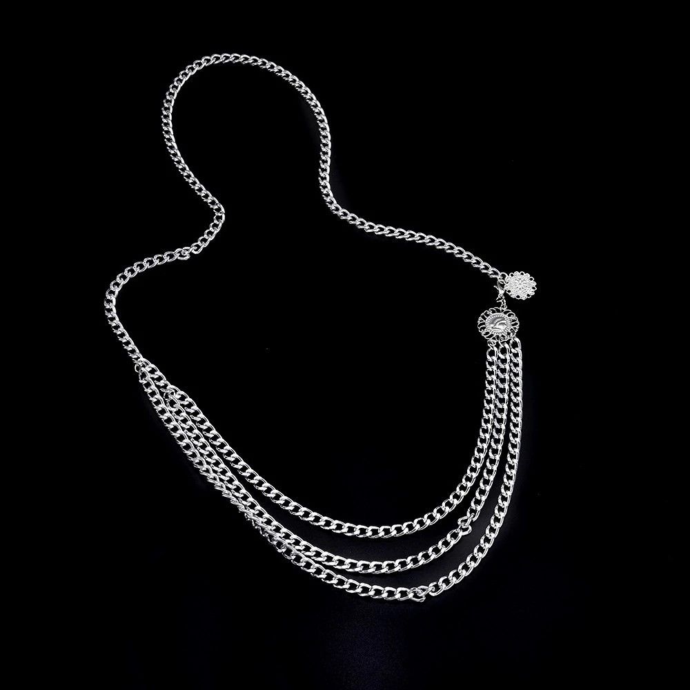 Silver layered chain belt store