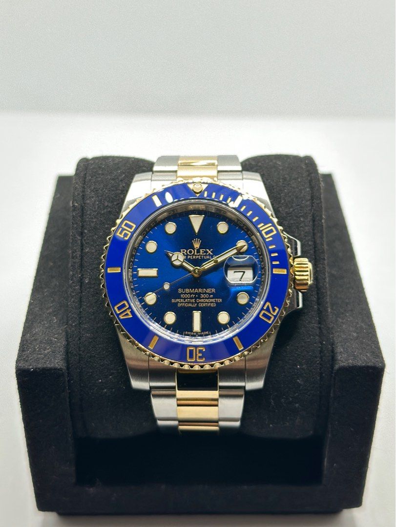 Golden watch shop with blue dial