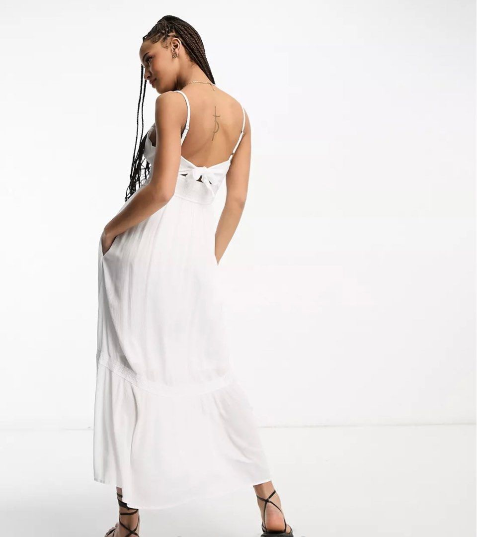 RTP 104 Hollister Smoked Runched White Midi Babydoll Backless