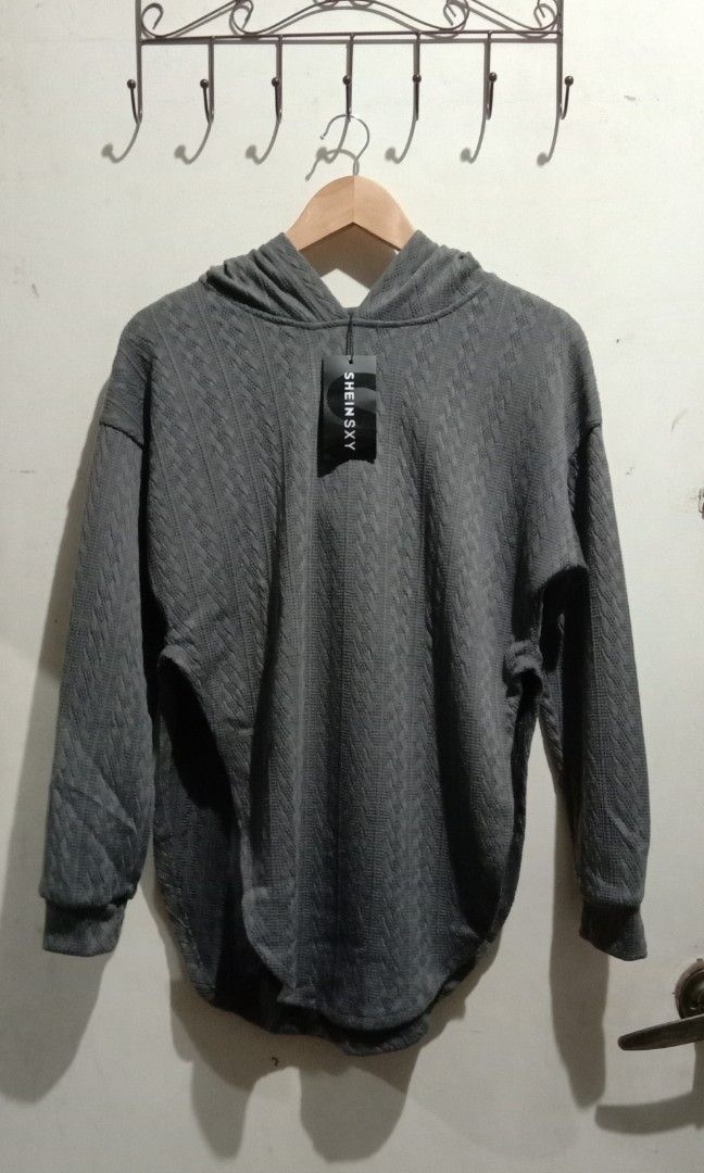 SHEIN SEXY GRAY KNITTED PULL OVER WITH HOOD