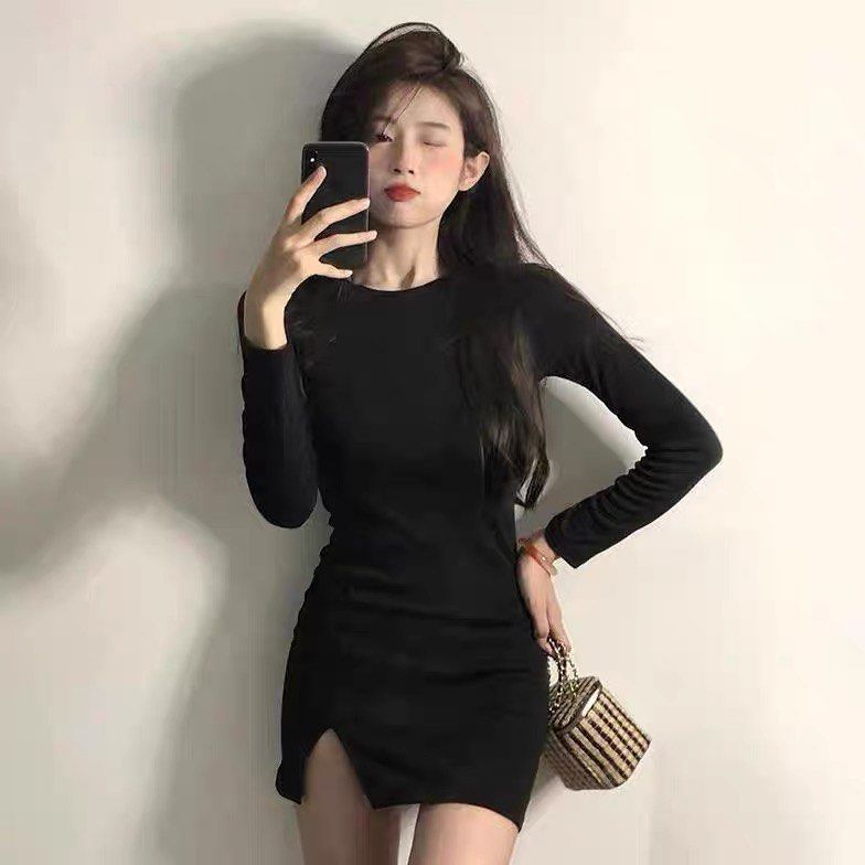 Shein Teen Girl Solid Fitted Split Hem Dress