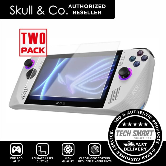 Skull & Co. Tempered Glass Screen Protector for ROG Ally (2 Pack) (Category: Cases & Covers) located in Las Pinas. Submitted by techsmartph (Listing ID 1250868665, Image 1). Description: * Accurate laser cutting - perfectly matches the ROG Ally screen. * High quality - 9H hardness tempered glass provides high transparency and highly sensitive touch response. * Oleophobic coating surface - reduces fingerprints, easy to clean. * Easy to install and