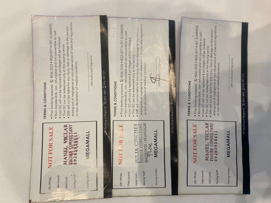 Slimmers world 7.5k Gc (Category: Store Credits) located in Makati City. Submitted by bettyonnng (Listing ID 1243165402, Image 3). Description: 5,000 only for this 3 vouchers can be used for body treatment or gym at Megamall branch only,.. You can message first their consultant for your assurance.. no expiration...