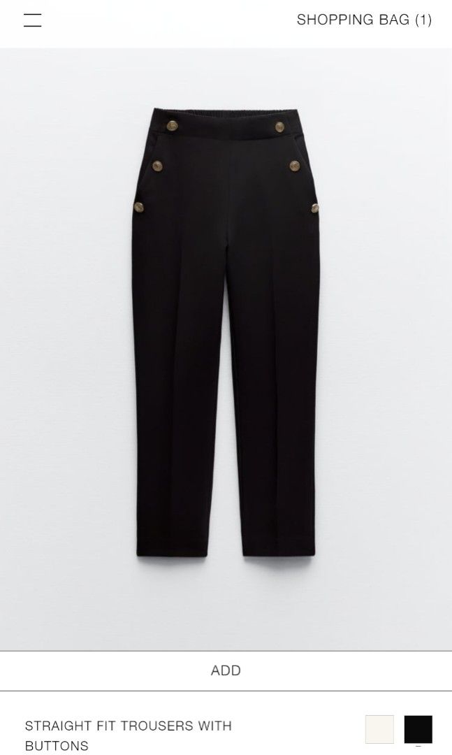 L) Zara straight fit pants with buttons, Women's Fashion, Bottoms