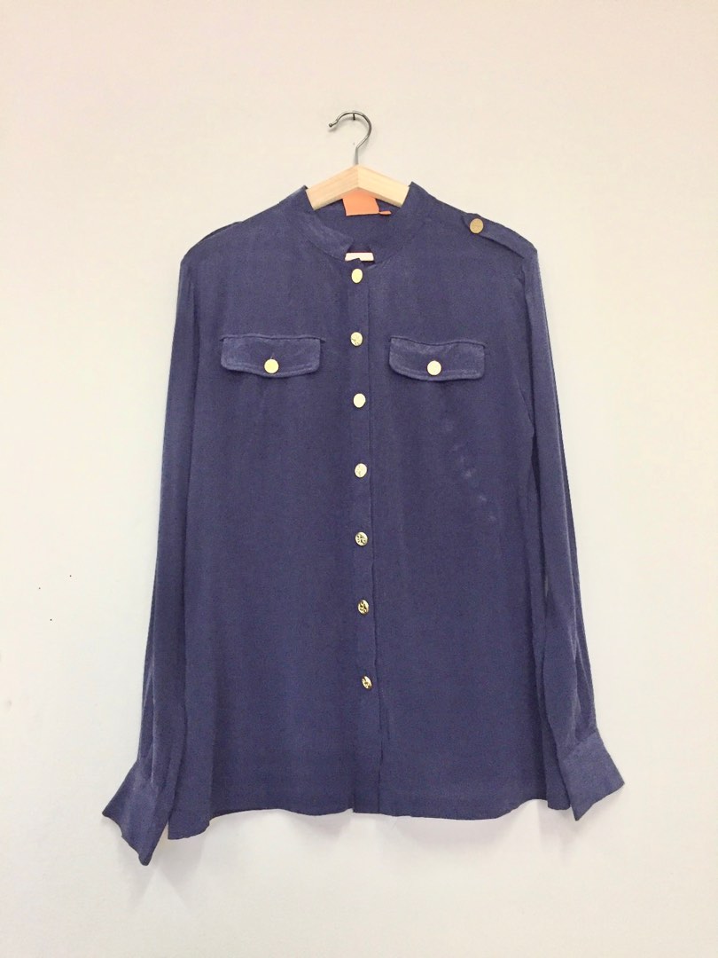 Tory Burch Navy camp shirt, Women's Fashion, Tops, Blouses on Carousell
