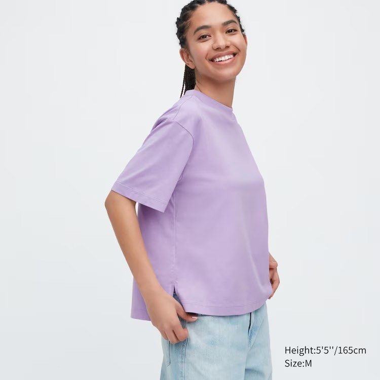 Uniqlo Women Airism Cotton Short Sleeve T-Shirt in Purple S (U.P. $19.90),  Women's Fashion, Tops, Shirts on Carousell