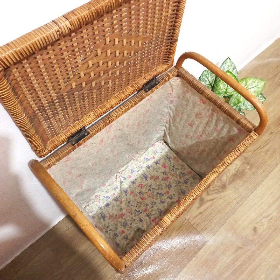 Vintage rattan trunk storage box on Carousell