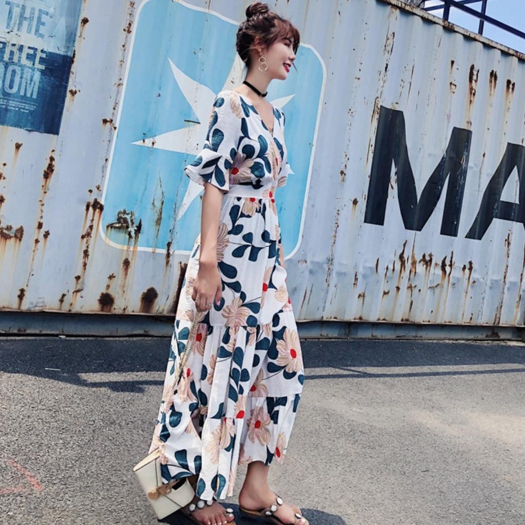 White Flower Maxi Dress