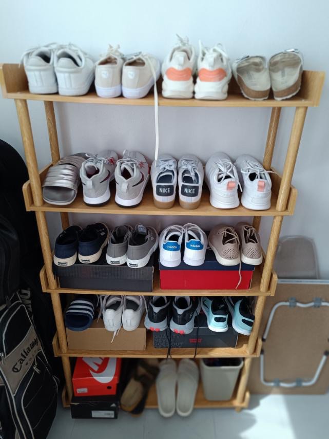 Wooden bookshelf shoe rack organizer 5tier on Carousell