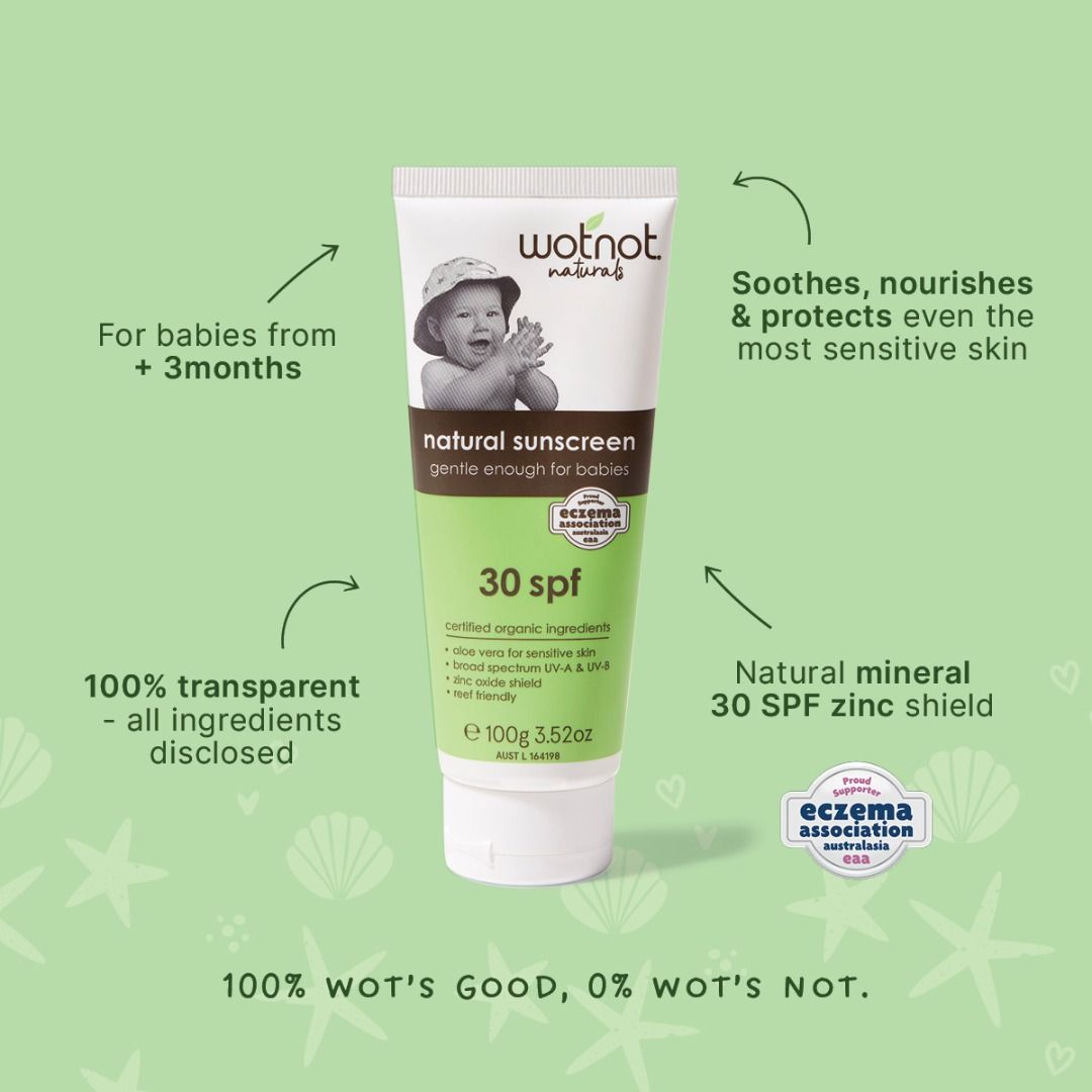 Wotnot Australia Award Wnning Natural Baby Family Sunscreen Sunblock SPF30 100g Eczema Sensitive Skin