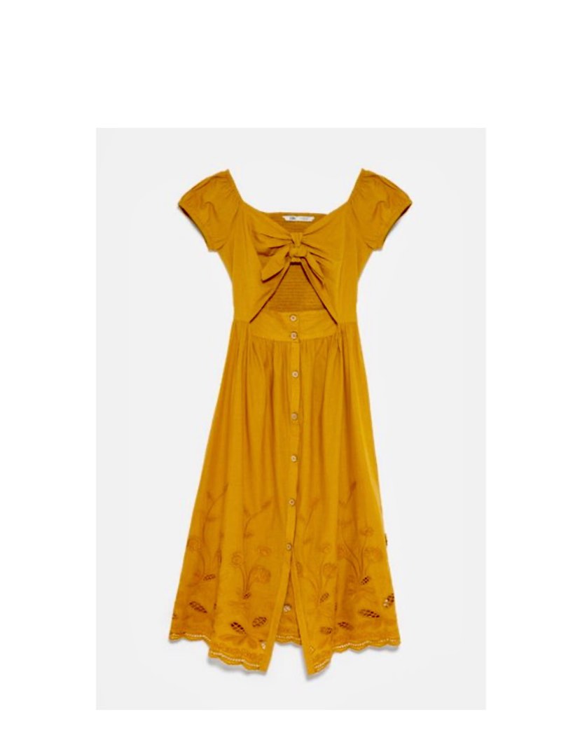 Zara Mustard Yellow Embroidered Midi Dress on Carousell