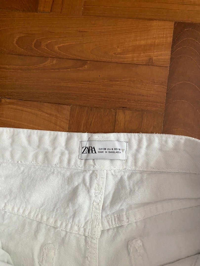 ZARA Straight full length ripped jeans white EU38, Women's Fashion