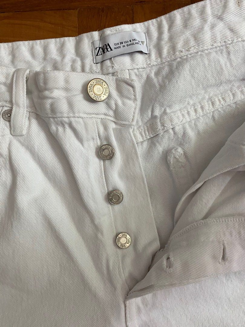 ZARA Straight full length ripped jeans white EU38, Women's Fashion