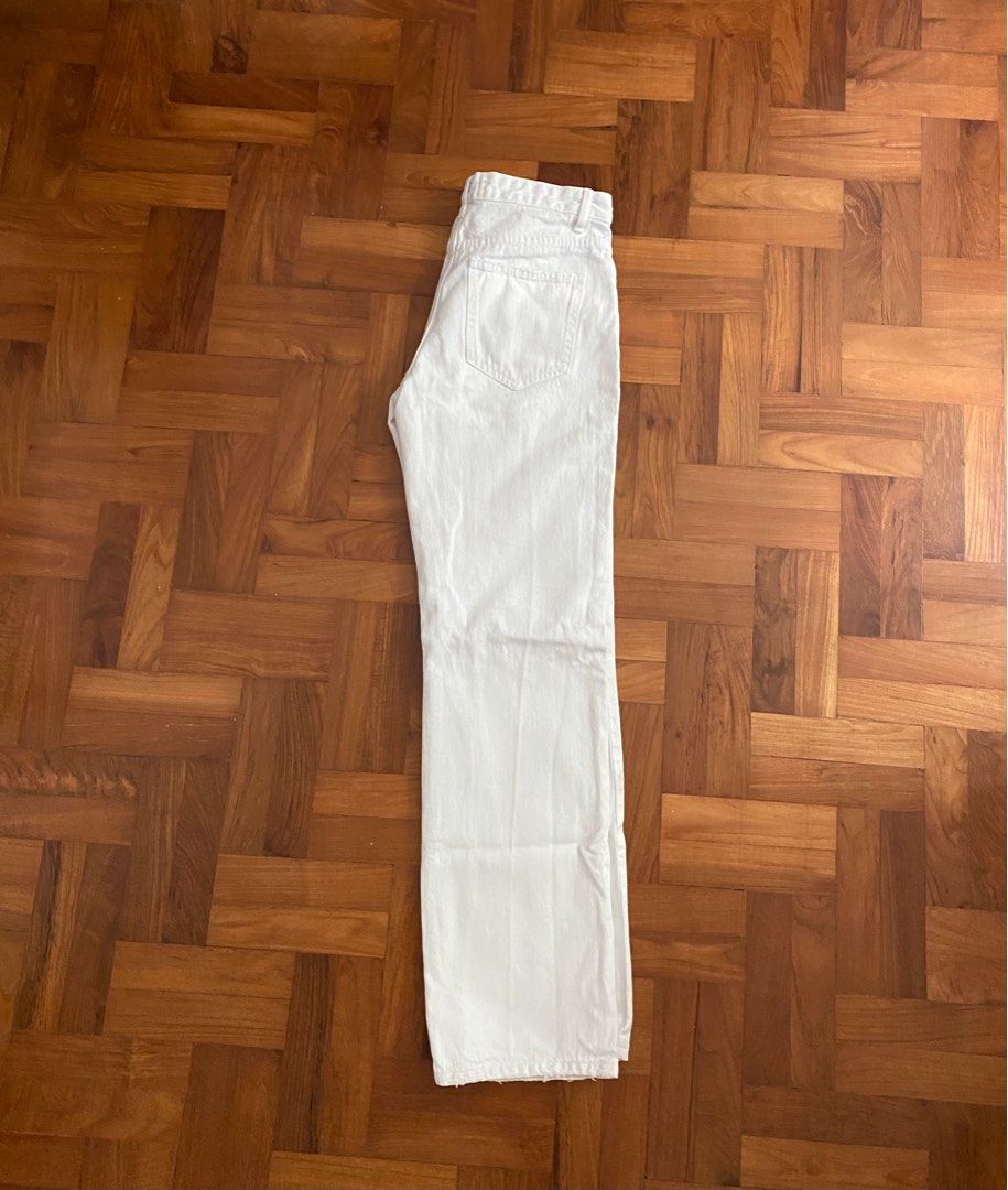 ZARA Straight full length ripped jeans white EU38, Women's Fashion