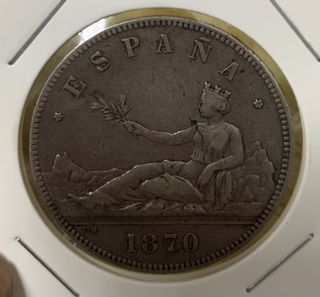 1870 España 5 Pesetas old Spanish silver coin