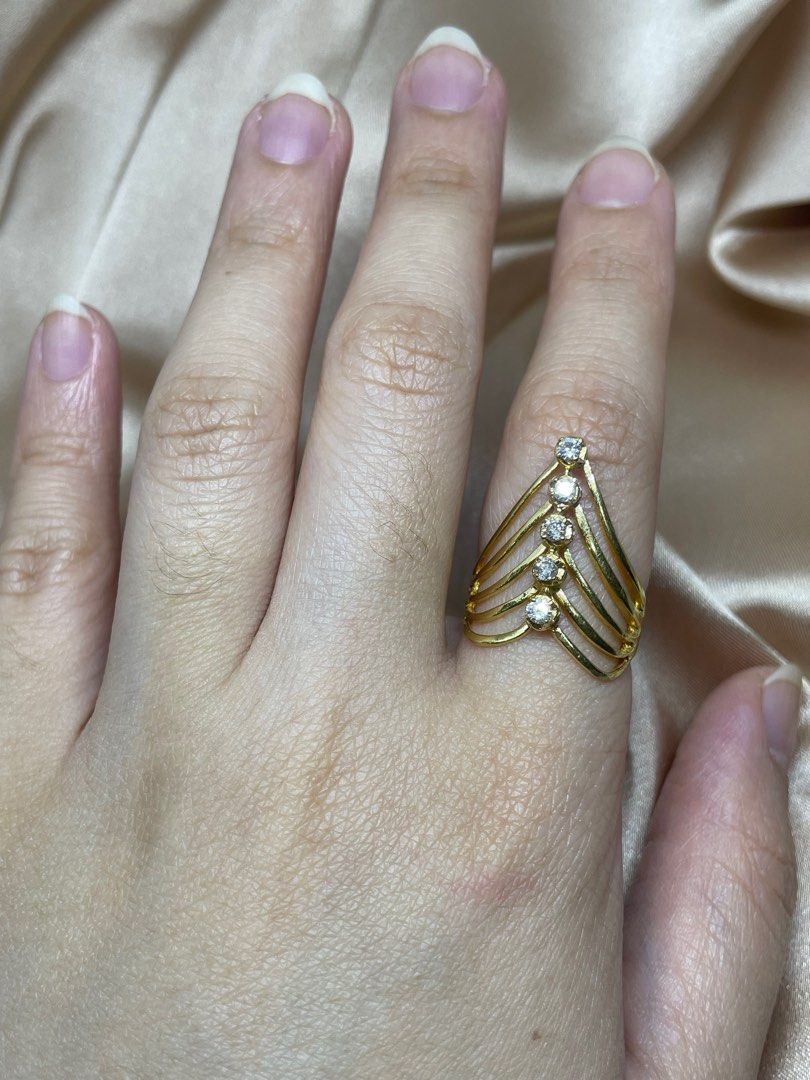 18k YG Power Ring with 5 Diamonds (Category: Rings) located in Manila. Submitted by curatedblingsandbaubles (Listing ID 1250996434, Image 1). Description: 18k YG Power Ring with 5 Diamonds Size 6 4.7g Pawnable Layaway at 0% interest up to 3mos accepted For more items, kindly visit IG: curatedblingsandbaubles.