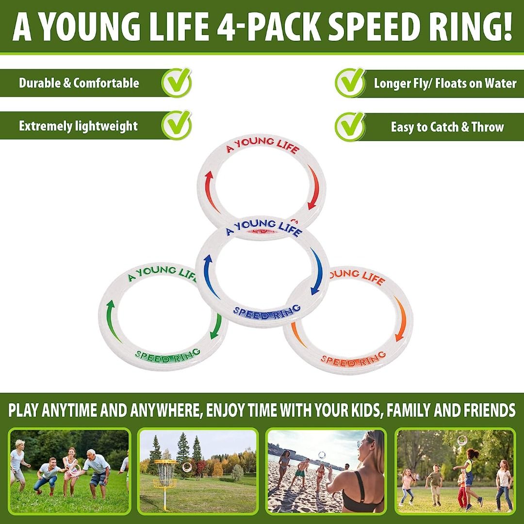 4 RINGS YOUNG LIFE Speed Rings Flying Disc Glow in the Dark Flying Rings  Frisbee Outdoor Yard Game, Health & Nutrition, Health Supplements, Sports &  Fitness Nutrition on Carousell