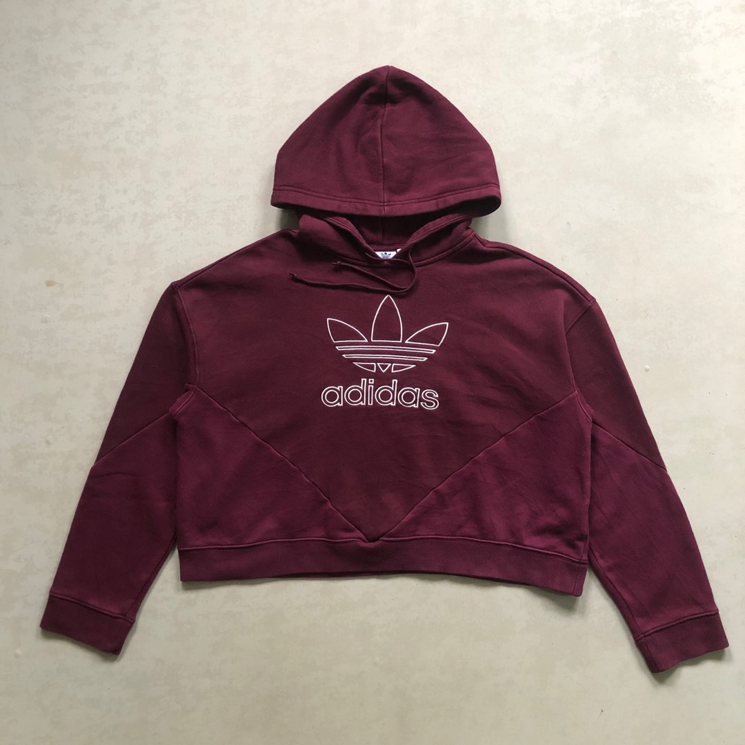 Adidas originals maroon clearance velour cropped hoodie