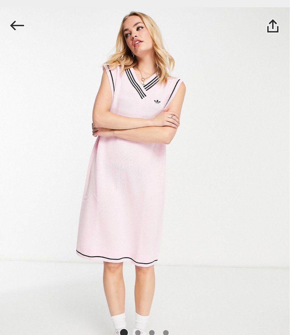 Adidas originals retro sport v neck jumper dress in pink Women s