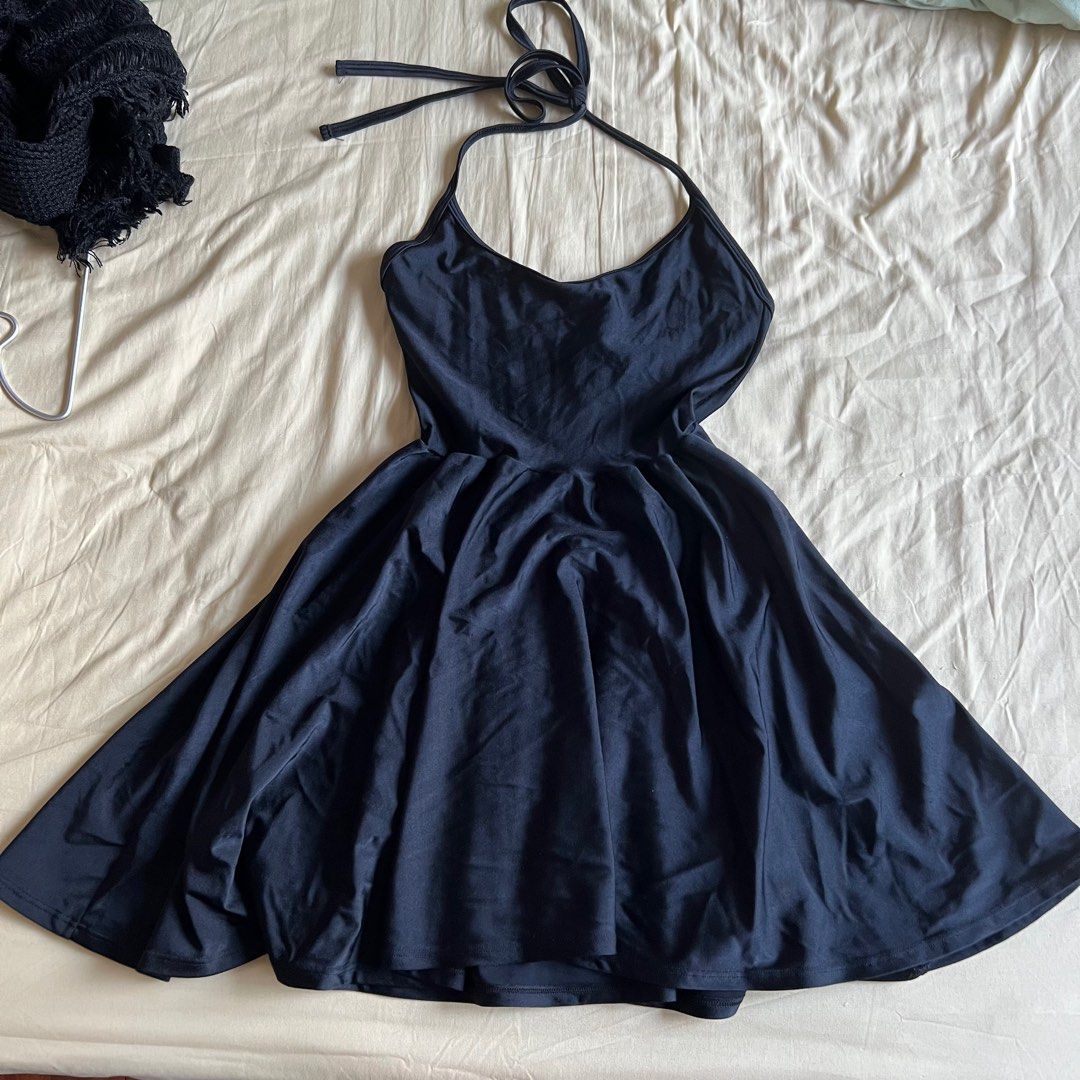 American apparel black halter skater dress