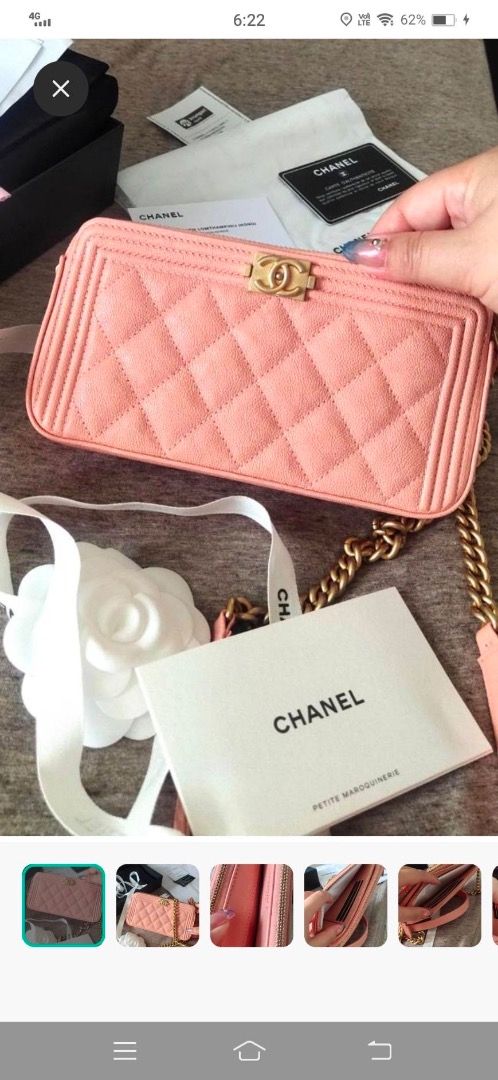 💯AUTHENTIC NEW CHANEL Boy Wallet clutch on chain with detachable MATTE  VINTAGE GOLD PINK PEACH CAVIAR LEATHER WOC CC, Luxury, Bags & Wallets on  Carousell