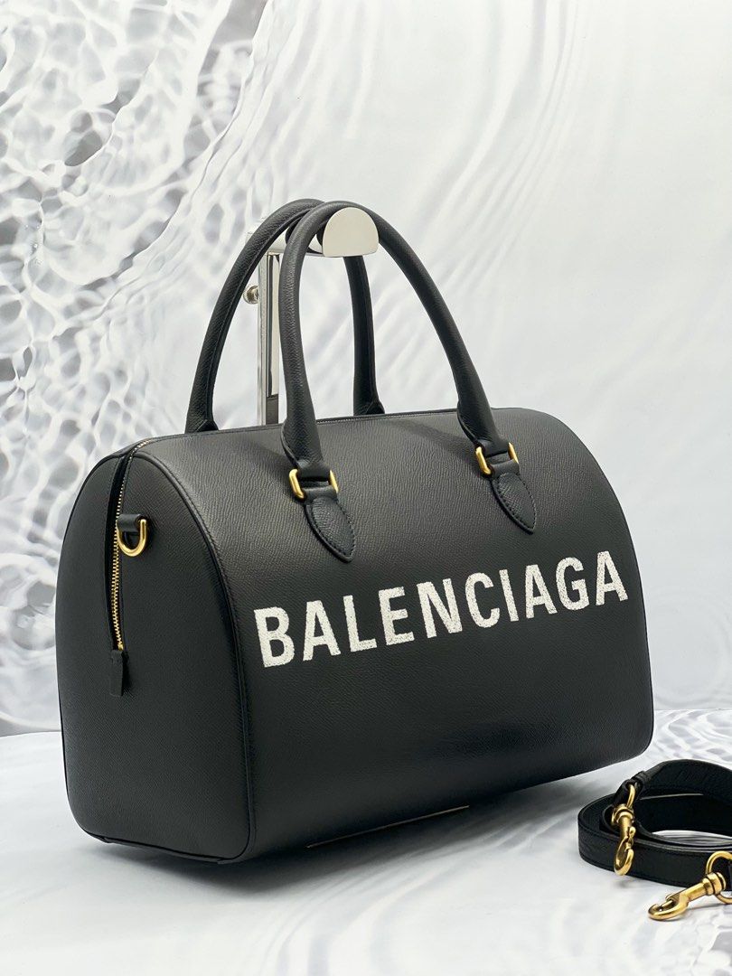 BALENCIAGA GRAINED CALFSKIN LEATHER VILLE BOWLING BAG