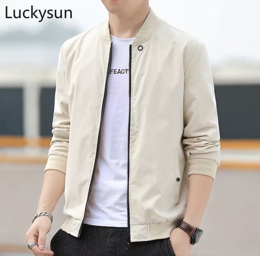 Beige Jacket Bomber Casual Zip Men s Fashion Coats Jackets and