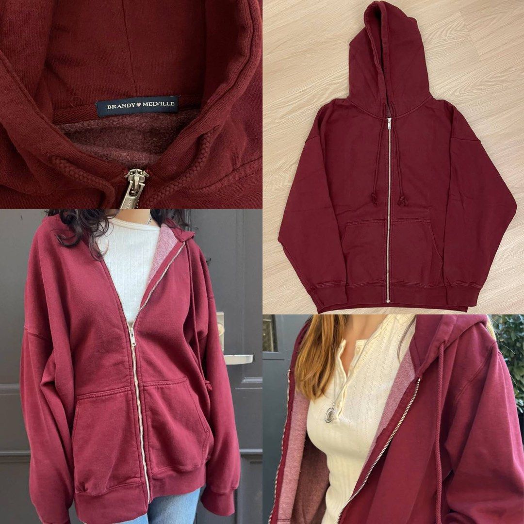 Brandy Melville / John Galt bubblegum pink crystal zip up hoodie