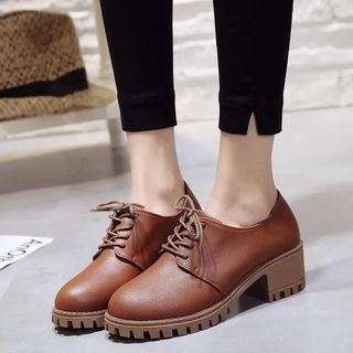 Brown Korean Loafer Ladies Leather Shoes Summer Casual Rock Thick-soled Chunky Women's British Oxford Platform Heel Shoes