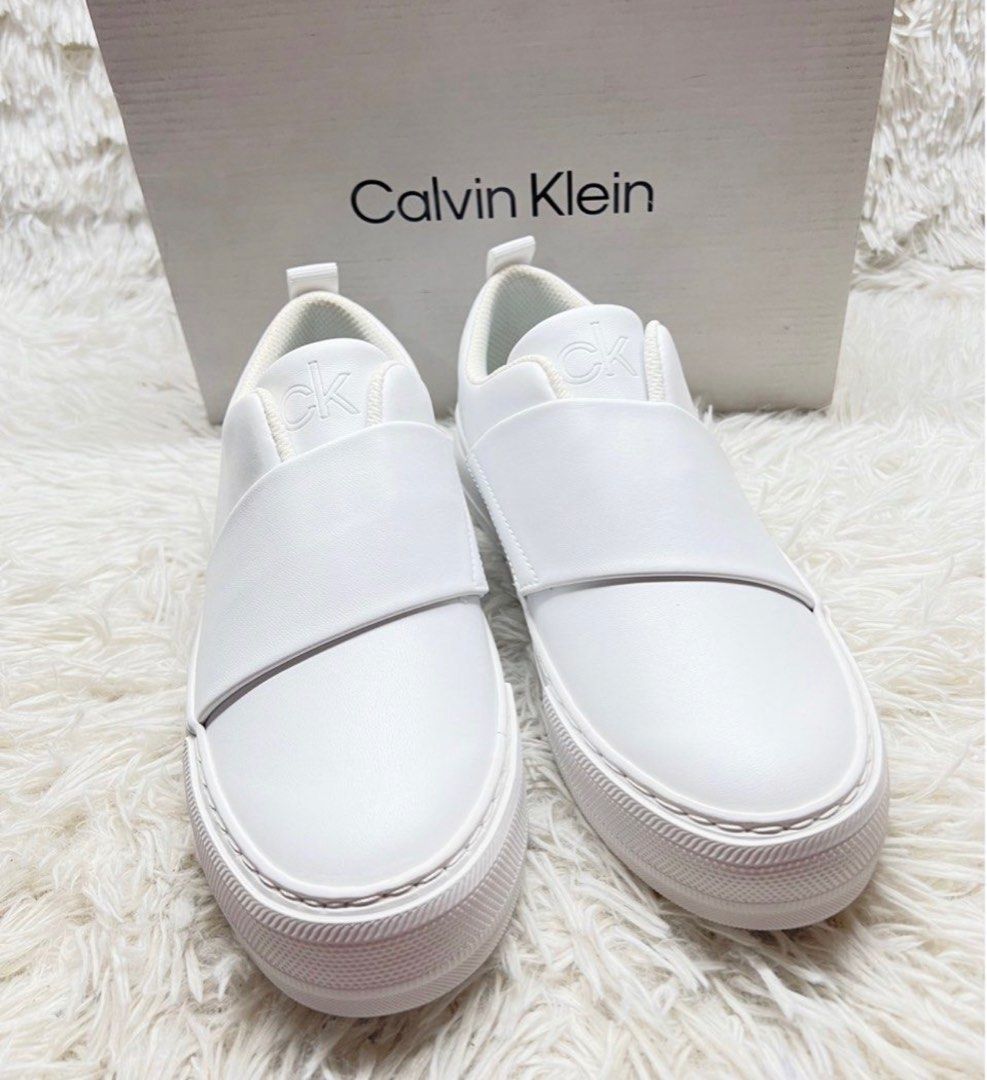 Calvin Klein Ck Herissa White Slip Ons Sneakers Shoes Size 5.5 Us, Women'S  Fashion, Footwear, Sneakers On Carousell