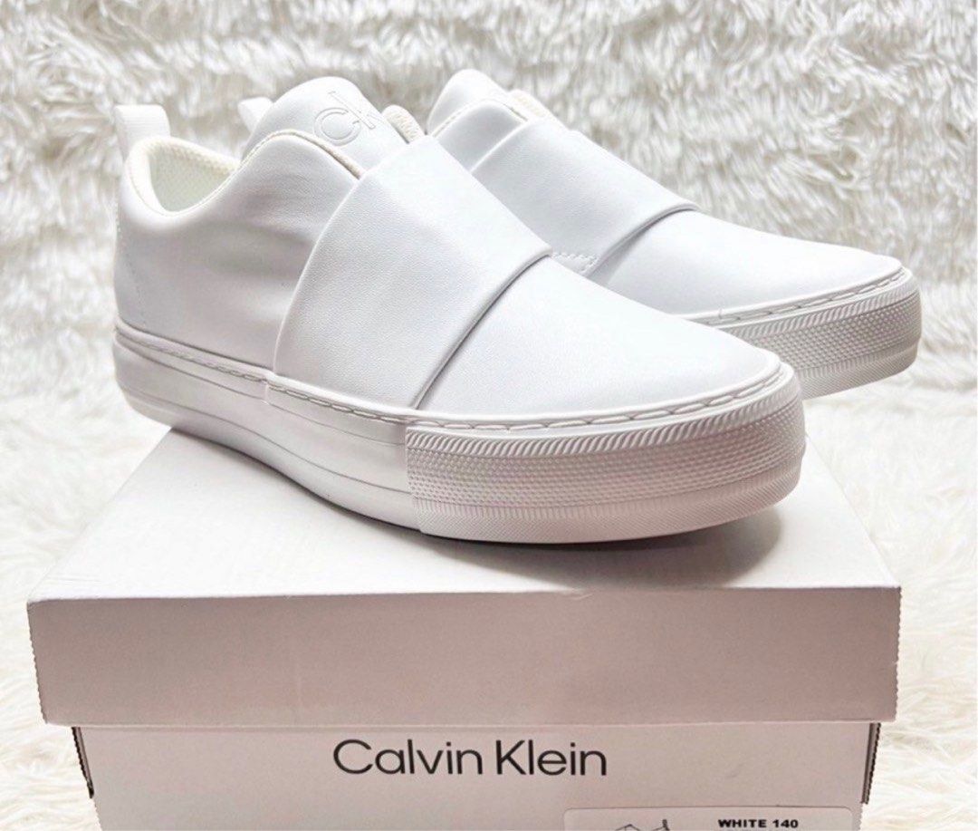 Calvin Klein Ck Herissa White Slip Ons Sneakers Shoes Size 5.5 Us, Women'S  Fashion, Footwear, Sneakers On Carousell